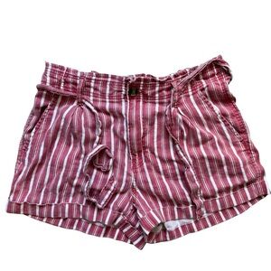 American Eagle Outfitters Linen Blend Red Striped High Waist Shorts Size 12